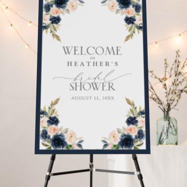 Navy Blue Blush Watercolor Bridal Shower Welcome Foam Board