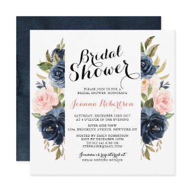 Navy Blue Blush Watercolor Floral