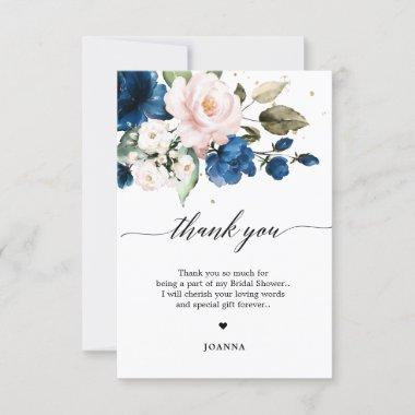 Navy Blue Blush Watercolor Floral Bridal Shower Thank You Invitations