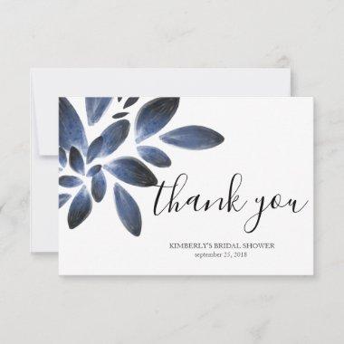 Navy Blue Botanical Bridal Shower Thank You Invitations