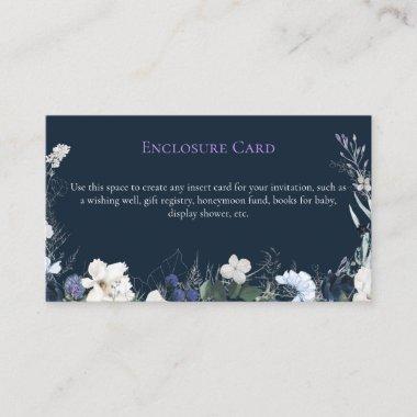 Navy Blue Botanical Floral Bridal Shower Enclosure Invitations