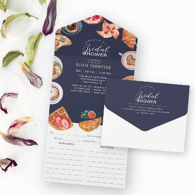 Navy Blue Bridal Brunch Waffles & Recipe All In One Invitations