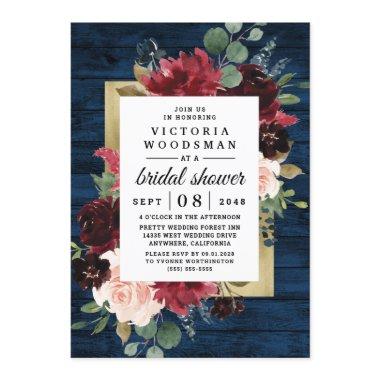 Navy Blue Burgundy Blush Gold Rustic Bridal Shower Invitations