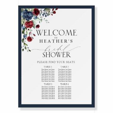 Navy Blue Burgundy Bridal Shower 4 Table Seating Foam Board