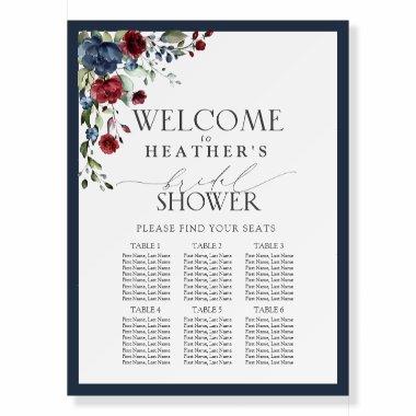 Navy Blue Burgundy Bridal Shower 6 Table Seating Foam Board