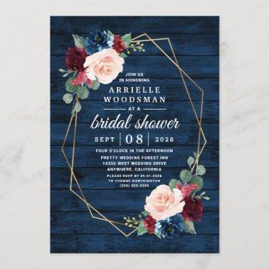 Navy Blue Burgundy Gold Blush Pink Bridal Shower Invitations