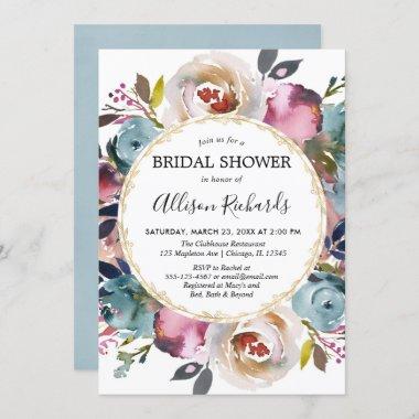 Navy blue burgundy rustic floral bridal shower Invitations