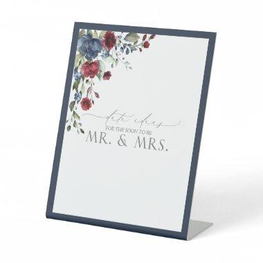 Navy Blue Burgundy Watercolor Floral Date Ideas Pedestal Sign