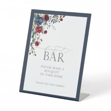 Navy Blue Burgundy Watercolor Shower Bouquet Bar Pedestal Sign