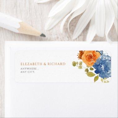 Navy Blue Burnt Orange fall floral Label