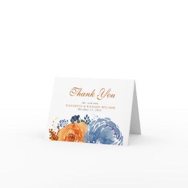 Navy Blue Burnt Orange Fall Floral Thank You