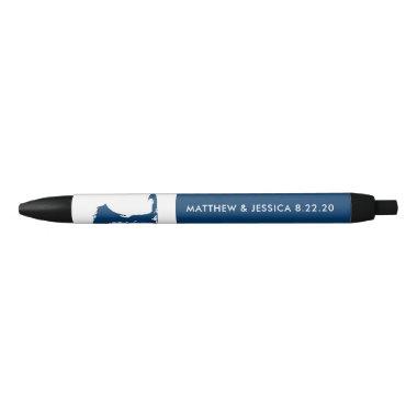 Navy Blue Cape Cod Map Wedding Black Ink Pen
