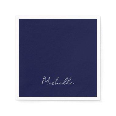 Navy Blue Color Plain Modern Own Name Calligraphy Napkins