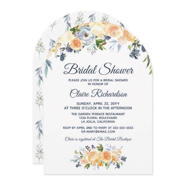 Navy Blue Coral Watercolor Floral