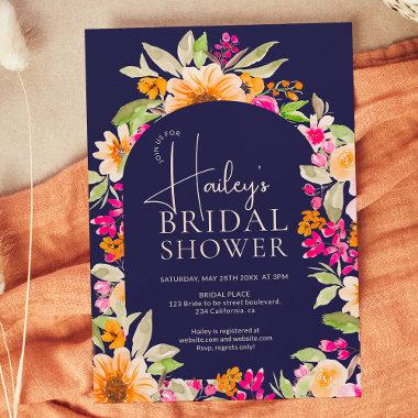 Navy blue Country floral watercolor bridal shower Invitations
