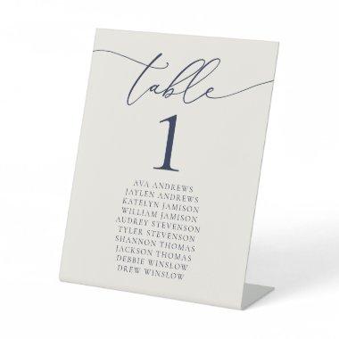 Navy Blue & Cream Minimalist Wedding Table Number Pedestal Sign