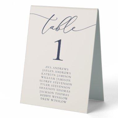 Navy Blue Cream Minimalist Wedding Table Number Table Tent Sign