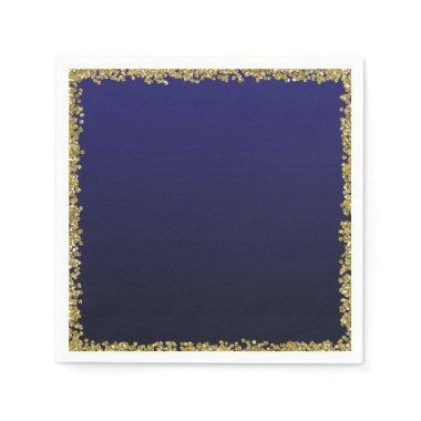 Navy Blue Dipped Gold Glitter Glam Sparkle Party Napkins
