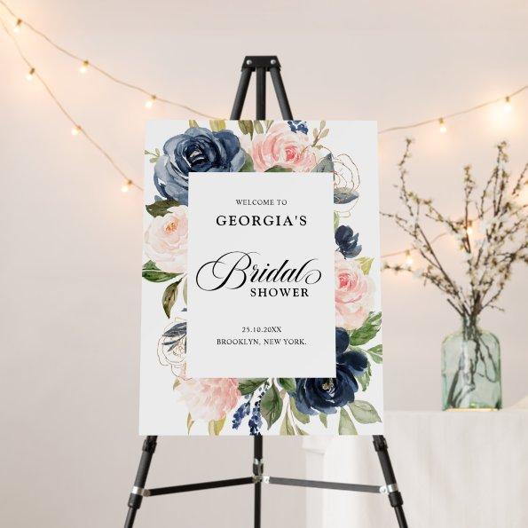 Navy Blue Dusty Blush Pink Bridal shower welcome Foam Board