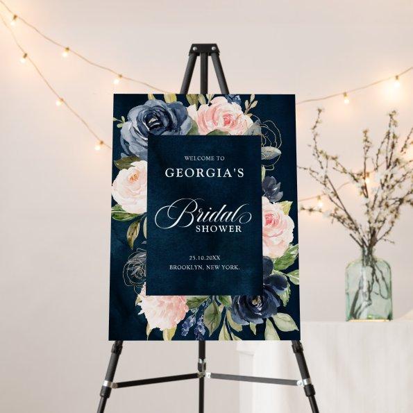 Navy Blue Dusty Blush Pink Bridal Shower Welcome Foam Board