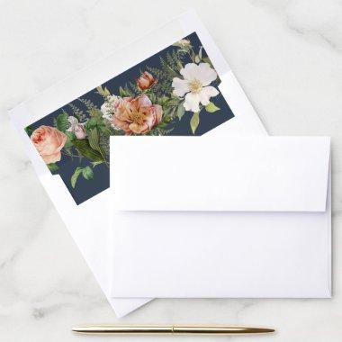 Navy Blue Envelope Liner Vintage Floral Wedding