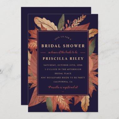 Navy blue fall brown floral bridal shower Invitations