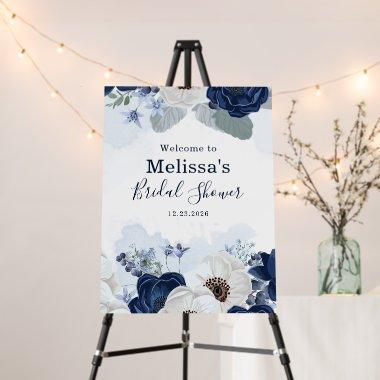 Navy Blue Floral Botanical Bridal Shower Foam Board