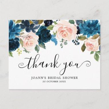 Navy Blue Floral Botanical Bridal Shower Thank you PostInvitations