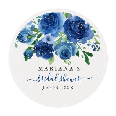 Navy Blue Floral Bridal Shower Edible Frosting Rounds