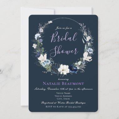 Navy Blue Floral Bridal Shower Invitations