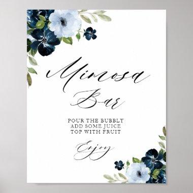 navy blue floral bridal shower mimosa bar sign