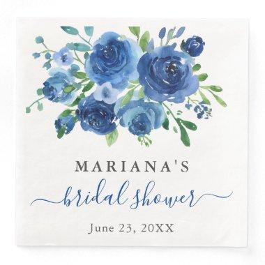Navy Blue Floral Bridal Shower Paper Dinner Napkins