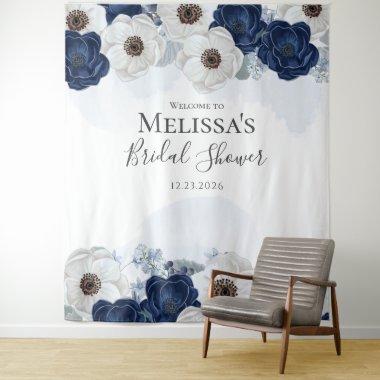Navy Blue Floral Bridal Shower Watercolor Tapestry
