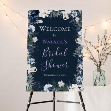 Navy Blue Floral Bridal Shower Welcome Foam Board