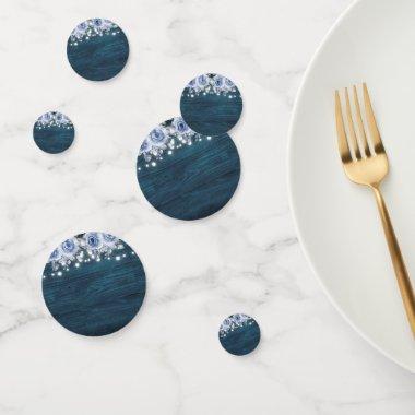 navy blue floral dusty blue elegant whimsical wood confetti