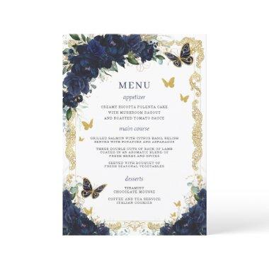 Navy Blue Floral Gold Butterflies Quinceanera Program