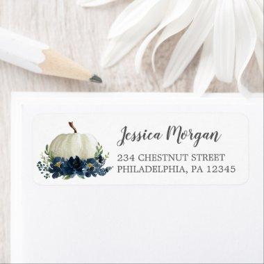 Navy Blue Floral Pumpkin Return Address Label