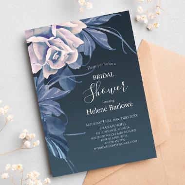 Navy Blue Floral Rustic Elegant Bold Bridal Shower Invitations