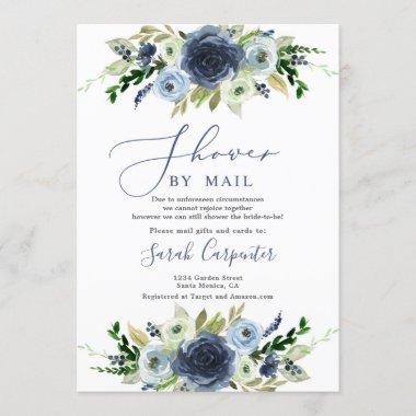 Navy blue floral shower by mail Bridal Shower Invitations