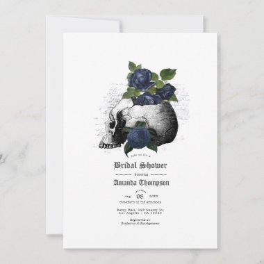 Navy Blue Floral Skull Gothic Bridal Shower Invita Invitations