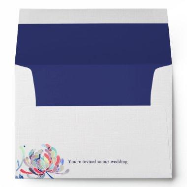 Navy Blue Floral Wedding Pre Addressed Envelope