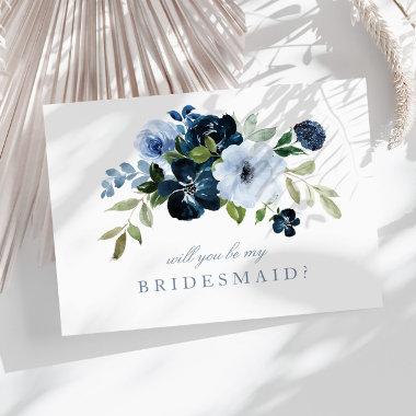 navy blue floral will you be my bridesmaid Invitations