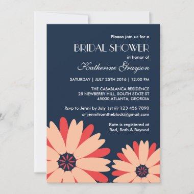 Navy Blue Flower Invitations for Spring Wedding