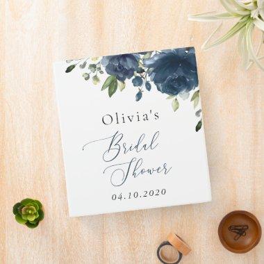 Navy Blue Flowers, Greenery, Boho,  3 Ring Binder