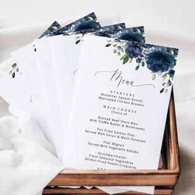 Navy Blue Flowers, Greenery,  Menu