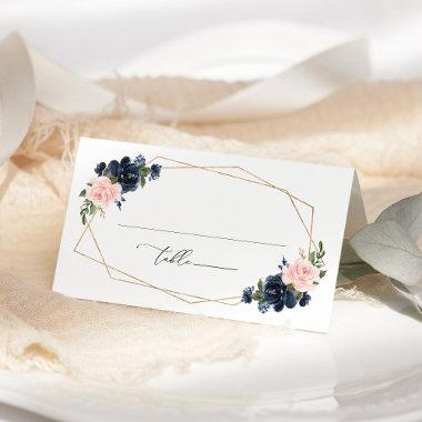 Navy Blue Flowers, Pink Flowers, Bridal Shower Place Invitations