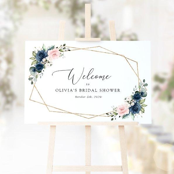 Navy Blue Flowers, Pink Flowers, Bridal Welcome Foam Board