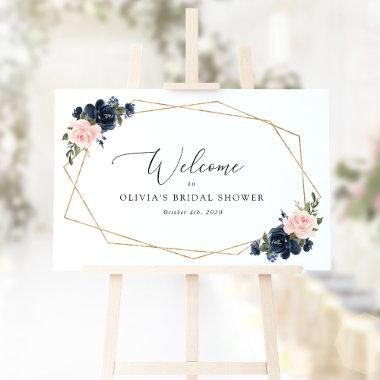 Navy Blue Flowers, Pink Flowers, Bridal Welcome Sign