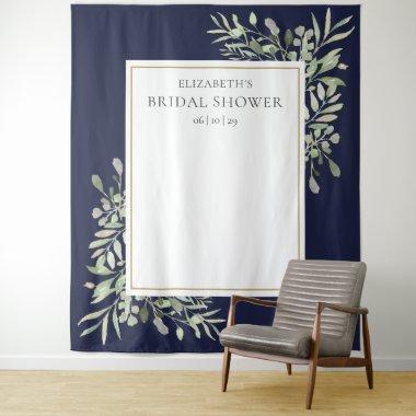 Navy Blue Foliage Bridal Shower Photo Backdrop