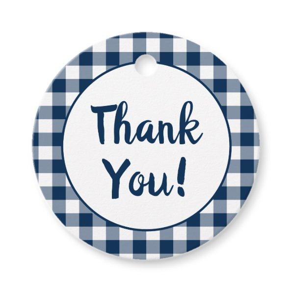 Navy Blue Gingham Thank You Favor Tags